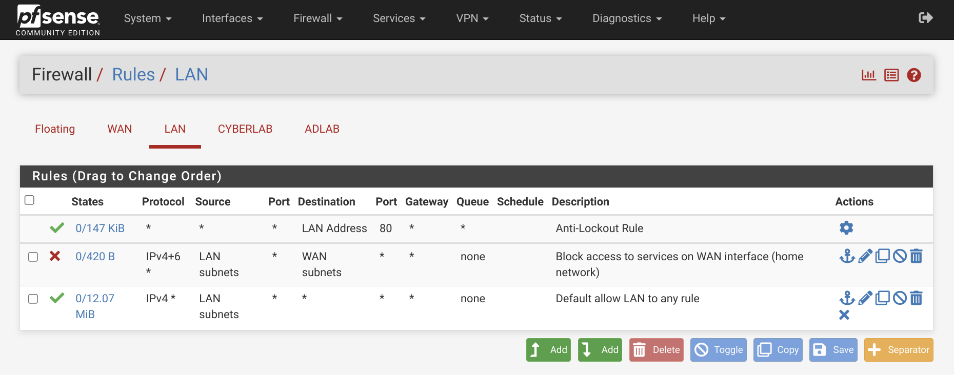 pfsense LAN rule