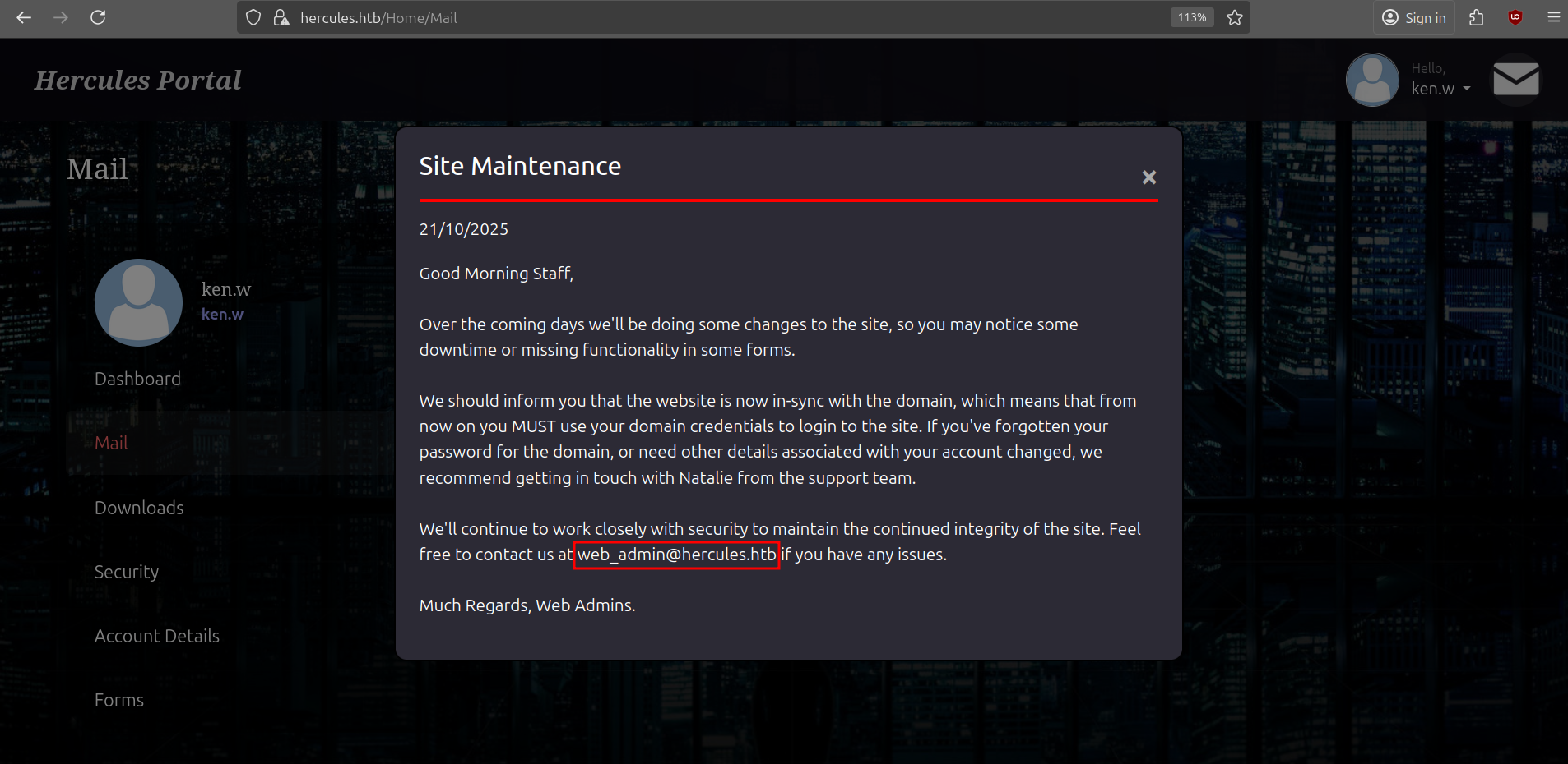 Portal Message
