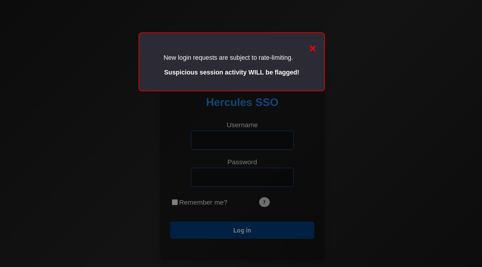 Hercules Login Page