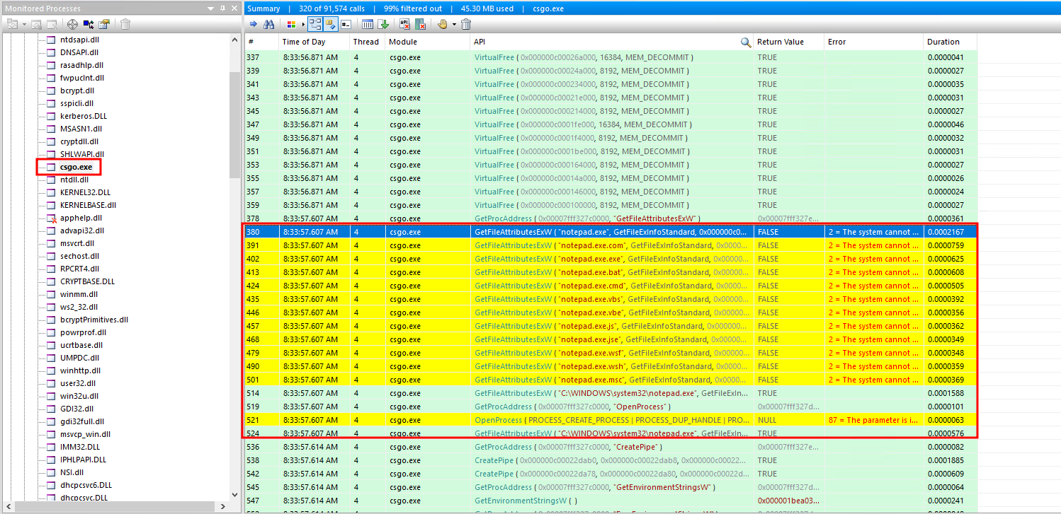 API Monitor Notepad executed